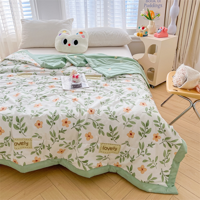 91家纺网 家纺一手货源 找家纺 小石头家纺 2025新款A类小清新纯棉印花夏被 青柠薄荷