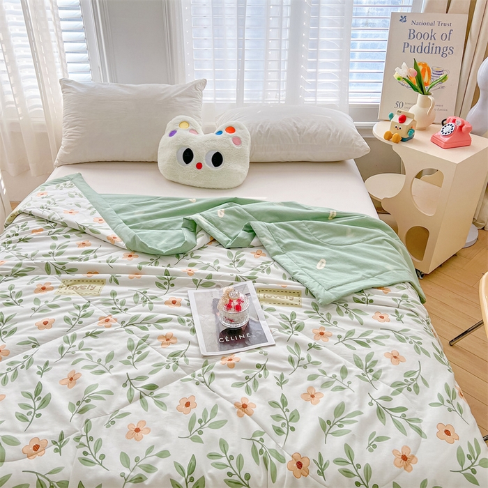 91家纺网 家纺一手货源 找家纺 小石头家纺 2025新款A类小清新纯棉印花夏被 青柠薄荷