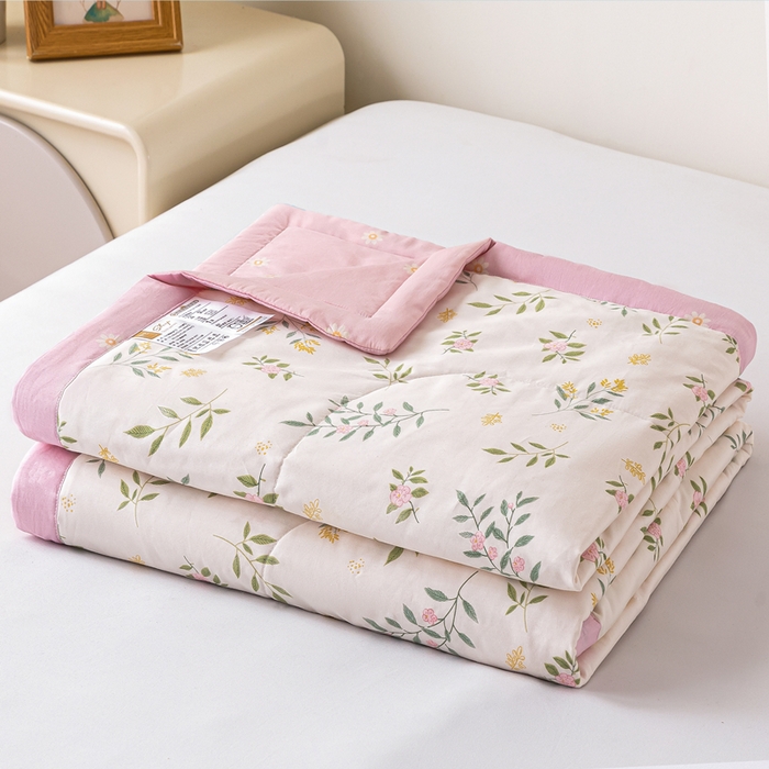 91家纺网 家纺一手货源 找家纺 小石头家纺 2025新款A类小清新纯棉印花夏被 碧叶粉黛