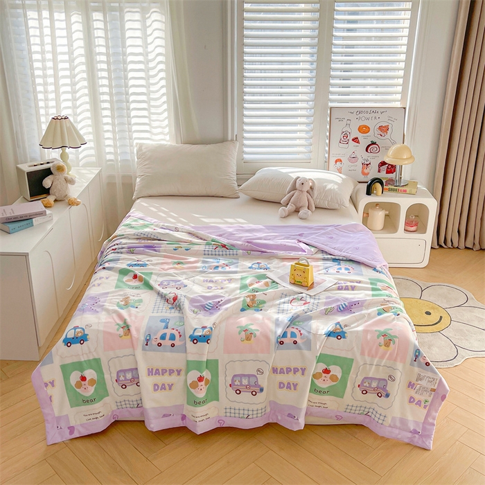 91家纺网 家纺一手货源 找家纺 小石头家纺 2025新款A类小清新纯棉印花夏被 快乐时光