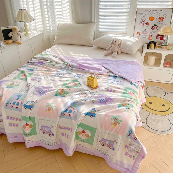 91家纺网 家纺一手货源 找家纺 小石头家纺 2025新款A类小清新纯棉印花夏被 快乐时光