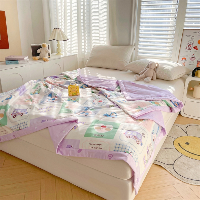 91家纺网 家纺一手货源 找家纺 小石头家纺 2025新款A类小清新纯棉印花夏被 快乐时光