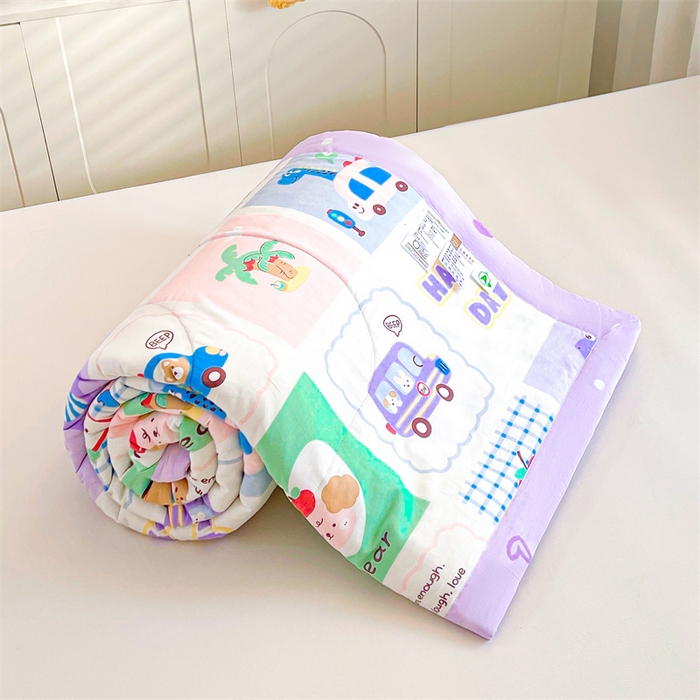 91家纺网 家纺一手货源 找家纺 小石头家纺 2025新款A类小清新纯棉印花夏被 快乐时光