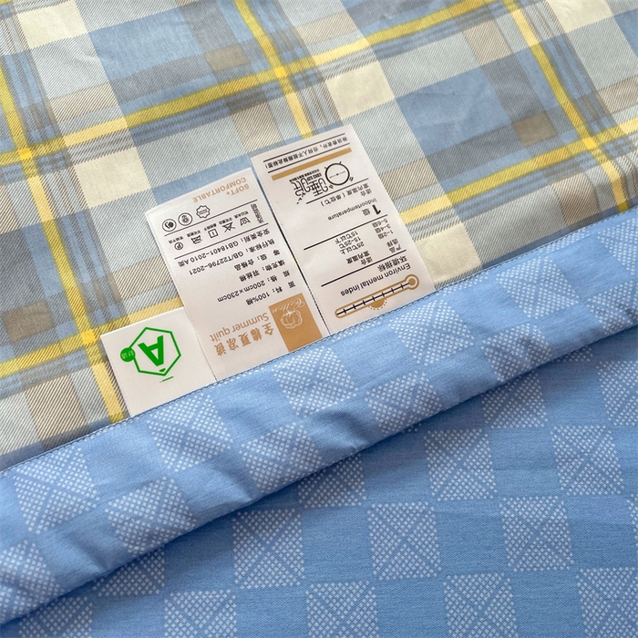 91家纺网 家纺一手货源 找家纺 小石头家纺 2025新款A类小清新纯棉印花夏被 蓝调格韵