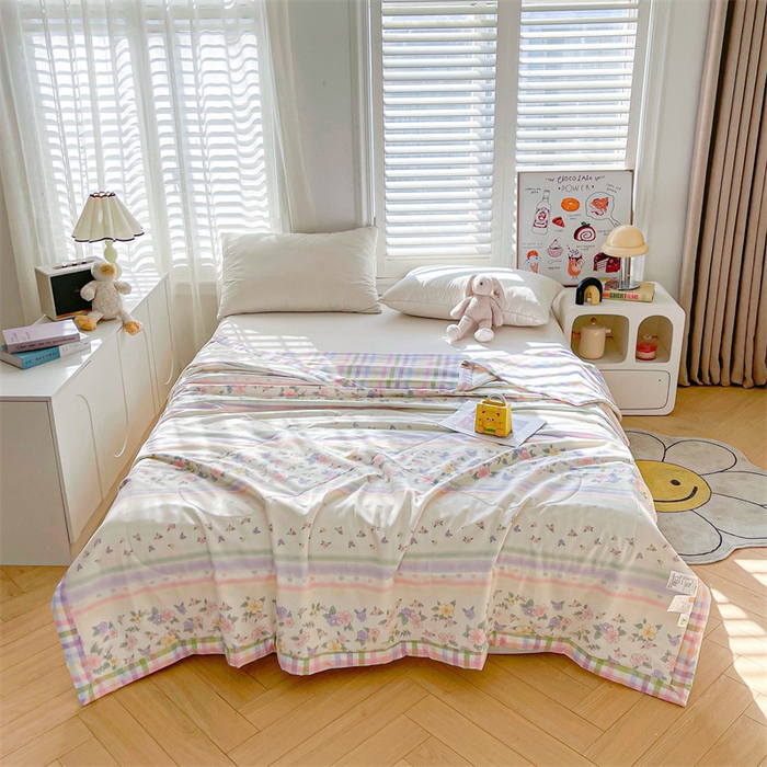 91家纺网 家纺一手货源 找家纺 小石头家纺 2025新款A类小清新纯棉印花夏被 梦入芬芳