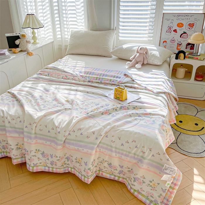 91家纺网 家纺一手货源 找家纺 小石头家纺 2025新款A类小清新纯棉印花夏被 梦入芬芳