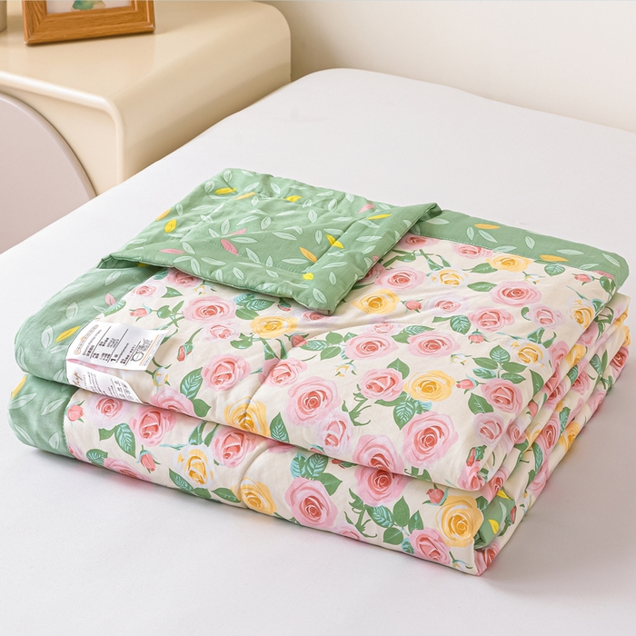 91家纺网 家纺一手货源 找家纺 小石头家纺 2025新款A类小清新纯棉印花夏被 阳光花语