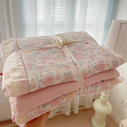 （总）富米莱（原臻工厂） 2025新款云感亲肤棉皱皱双层纱全棉纯棉花边四件套