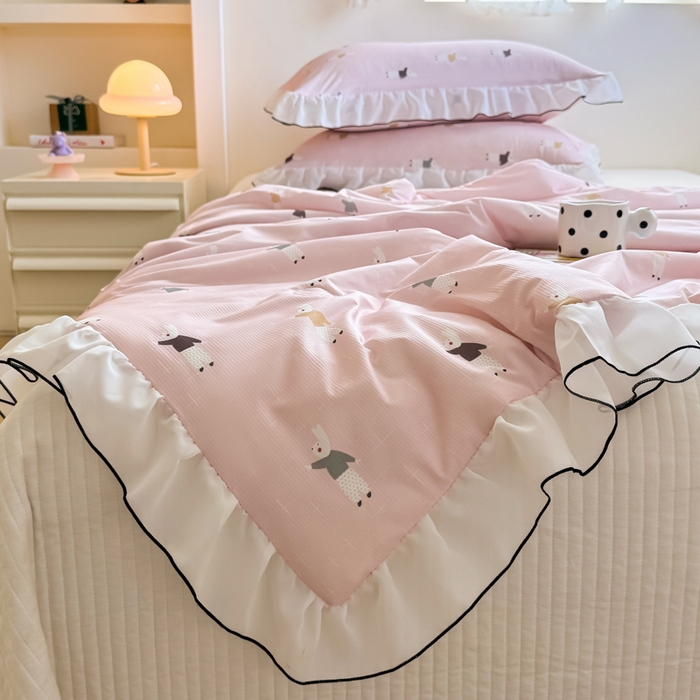 91家纺网 家纺一手货源 找家纺 九花鹿 2025新款凉感提花夏被 兔先生