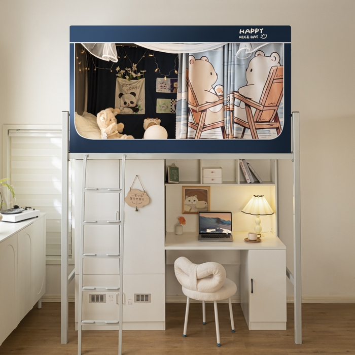 91家纺网 家纺一手货源 找家纺 觅妮家纺 2025新款99%强遮光涂银涂层大版数码印花宿舍学生床帘蚊帐 海边日记