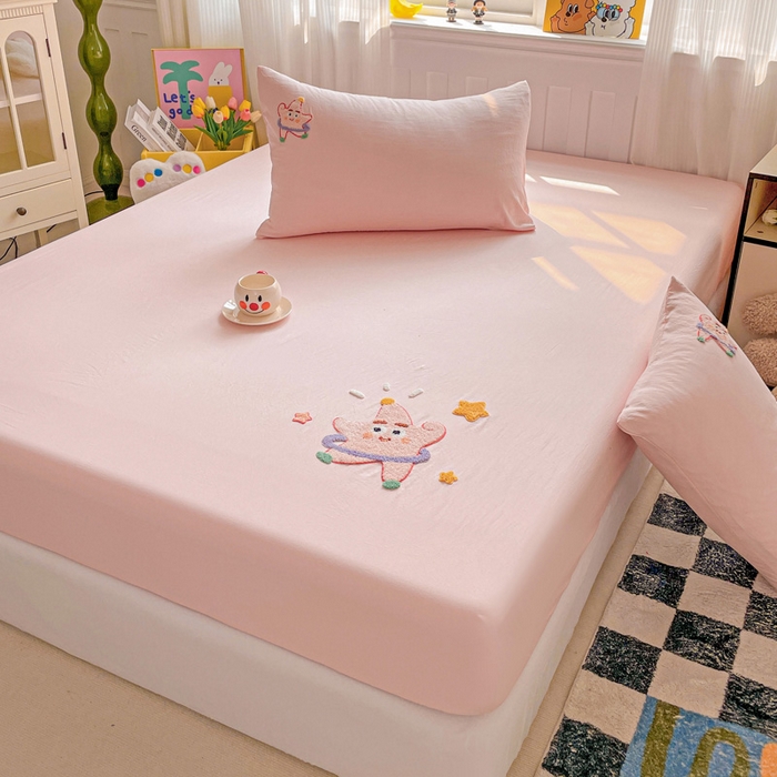 91家纺网 家纺一手货源 找家纺 港岛妹妹 2025春夏新款卡通毛巾绣床笠 可爱星星