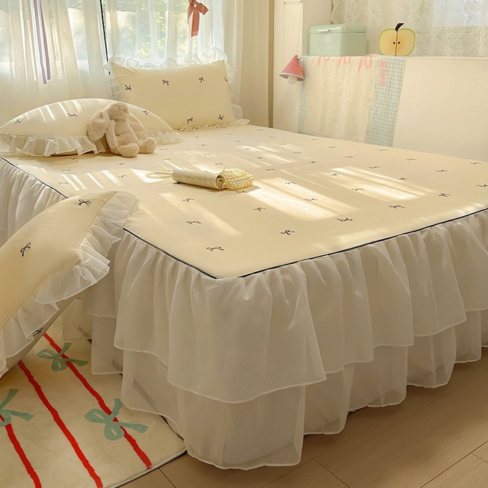 91家纺网 家纺一手货源 找家纺 （总）老K (原美阁）2025年新款双层雪纺床裙款冰丝空调软席三件套