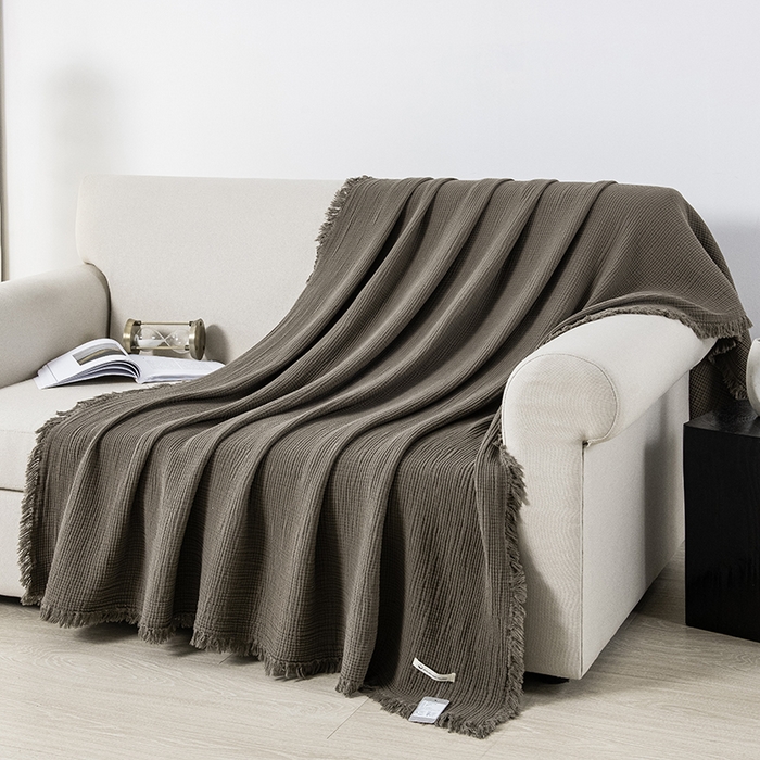 91家纺网 家纺一手货源 找家纺 （总）皇寝世家家居 2025新款A类全棉针织四层纱苏流毯子沙发盖毯 午睡复古毛毯