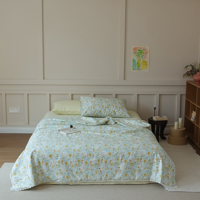 91家纺网 家纺一手货源 找家纺 棉眠 2025新款纯棉花边夏被套件 花间牧歌