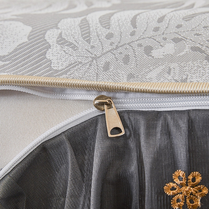 91家纺网 家纺一手货源 找家纺 情恒家纺   2025新款提花PE海洋丝可脱卸床裙席三件套 生如夏花 星灰