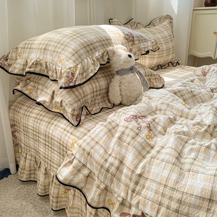 91家纺网 家纺一手货源 找家纺 （总）2025新款云感双层纱夏被四件套-床盖款