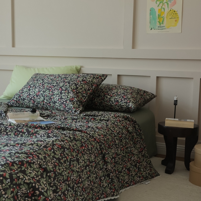 91家纺网 家纺一手货源 找家纺 棉眠 2025新款纯棉花边夏被套件 小红莓