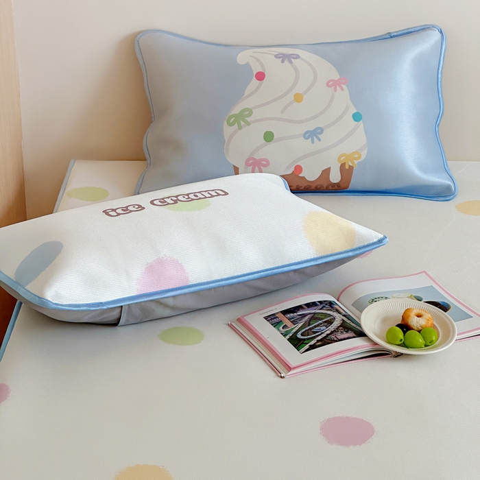 91家纺网 家纺一手货源 找家纺 如一2025A类ins大版数码卡通印花冰丝凉感席 冰淇淋-床笠-床笠