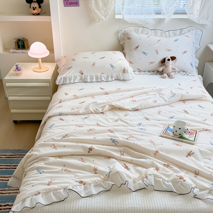 91家纺网 家纺一手货源 找家纺 九花鹿 2025新款凉感提花夏被 啵啵兔