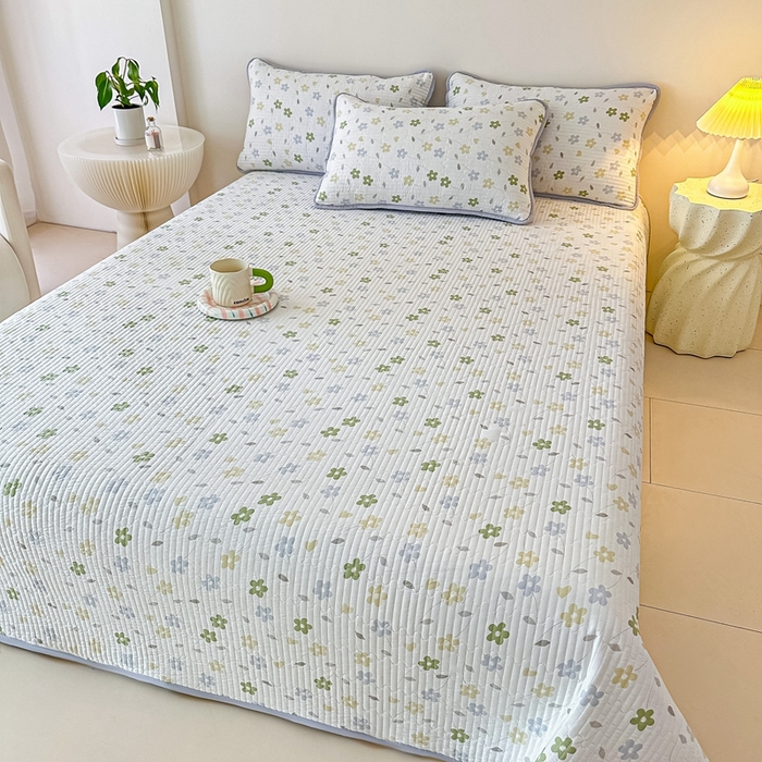 91家纺网 家纺一手货源 找家纺 橘夏家纺2025爆款棉感珍珠绸印花床盖三件套 朵朵花林--雅韵灰