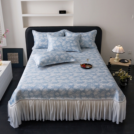 91家纺网 家纺一手货源 找家纺 （总）2025新款5D提花全凉感中分子凉席 冰感床裙款凉席三件套-提花系列