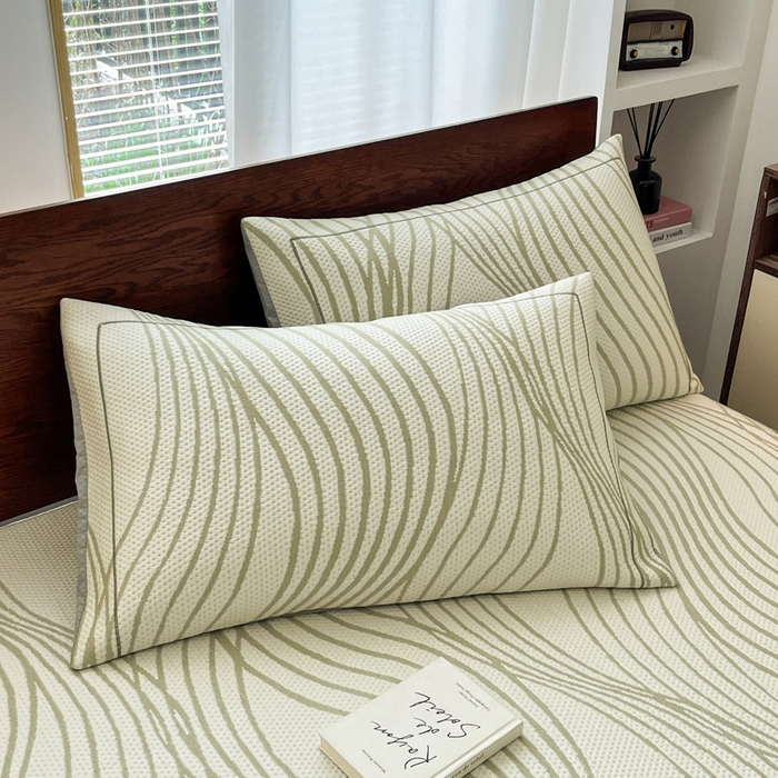 91家纺网 家纺一手货源 找家纺 雅居纺家纺 2025新款A类加厚三明治底简约提花凉感席系列-床笠款 曲线-绿