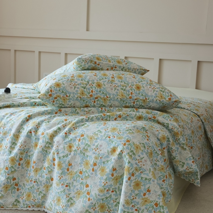 91家纺网 家纺一手货源 找家纺 棉眠 2025新款纯棉花边夏被套件 花间牧歌