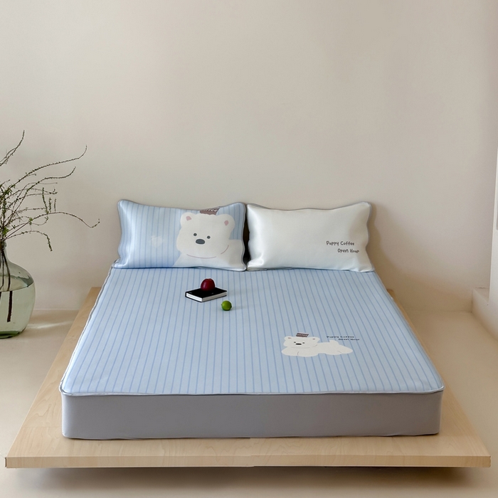 91家纺网 家纺一手货源 找家纺 如一2025A类ins大版数码卡通印花冰丝凉感席 咖啡狗-床笠-床笠