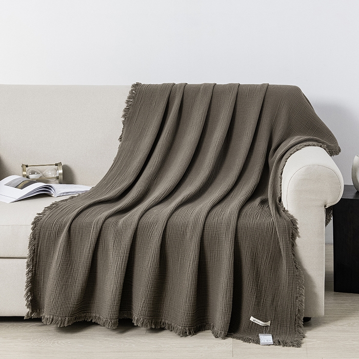 91家纺网 家纺一手货源 找家纺 （总）皇寝世家家居 2025新款A类全棉针织四层纱苏流毯子沙发盖毯 午睡复古毛毯