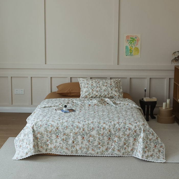 91家纺网 家纺一手货源 找家纺 棉眠 2025新款纯棉花边夏被套件 秋茗