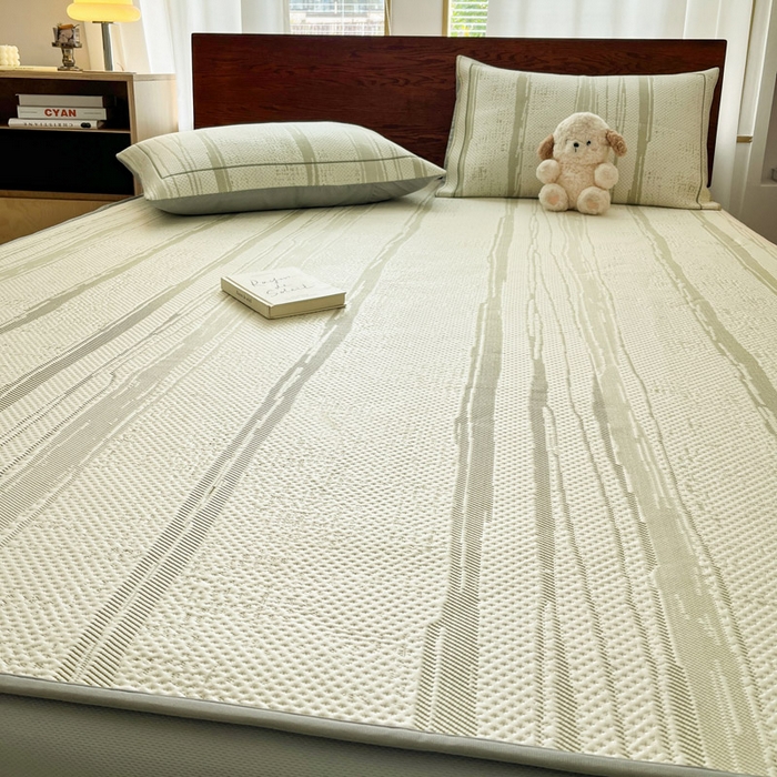 91家纺网 家纺一手货源 找家纺 雅居纺家纺 2025新款A类加厚三明治底简约提花凉感席系列-床笠款 线条-绿