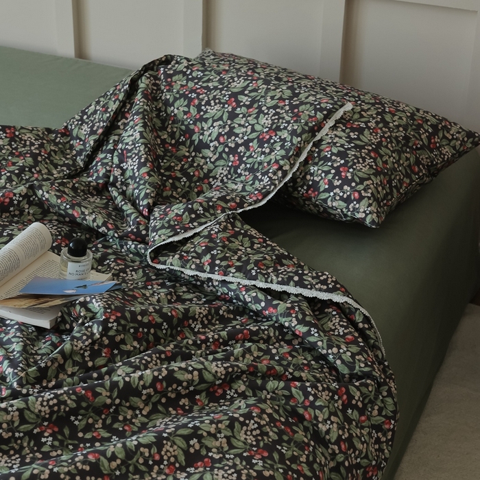 91家纺网 家纺一手货源 找家纺 棉眠 2025新款纯棉花边夏被套件 小红莓