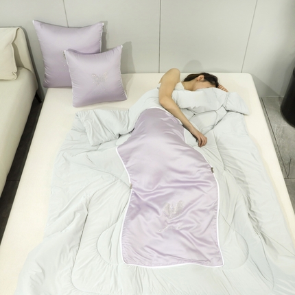 91家纺网 家纺一手货源 找家纺 2025新款天丝蝴蝶凉感抱枕被 轻紫