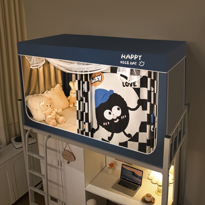 91家纺网 家纺一手货源 找家纺 觅妮家纺 2025新款99%强遮光涂银涂层大版数码印花宿舍学生床帘蚊帐 煤有烦恼