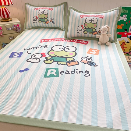 蓝邻 2025春夏新款正版三丽鸥600D冰藤大版数码印花凉席-场景二 三眼蛙