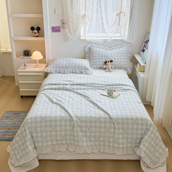 91家纺网 家纺一手货源 找家纺 九花鹿 2025新款凉感提花夏被 格子铺