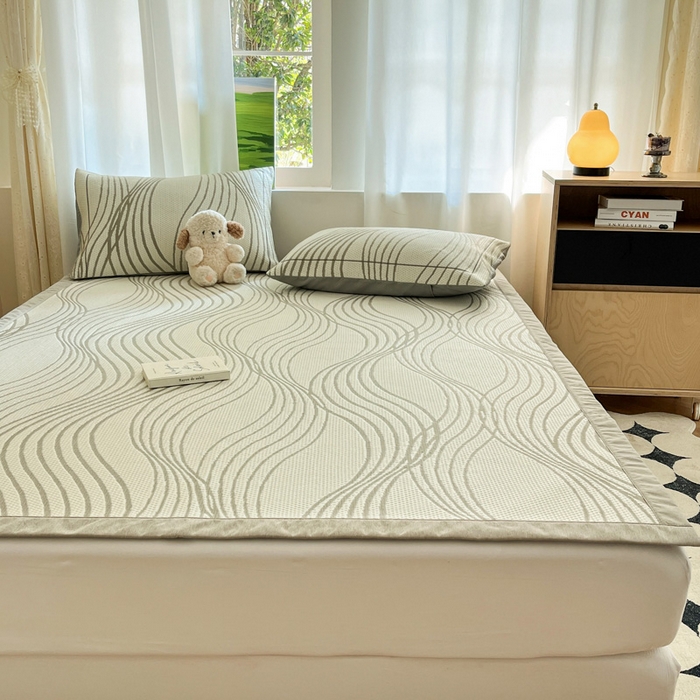 91家纺网 家纺一手货源 找家纺 雅居纺家纺 2025新款A类加厚三明治底简约提花凉感席系列-床席款 曲线-香槟