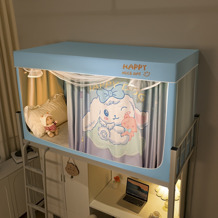 91家纺网 家纺一手货源 找家纺 觅妮家纺 2025新款99%强遮光涂银涂层大版数码印花宿舍学生床帘蚊帐 梦幻爱宠