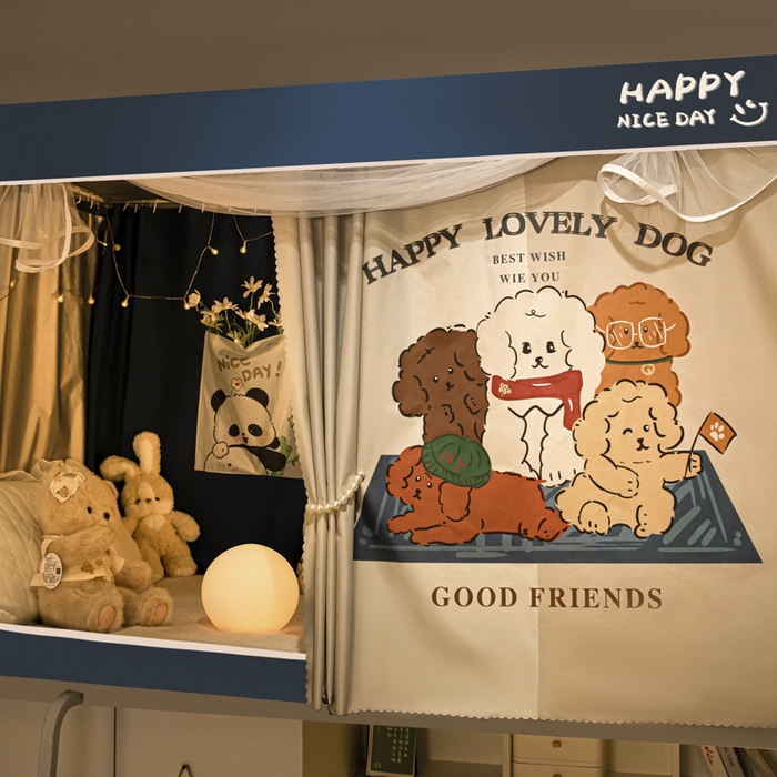 91家纺网 家纺一手货源 找家纺 觅妮家纺 2025新款99%强遮光涂银涂层大版数码印花宿舍学生床帘蚊帐 摩登家族