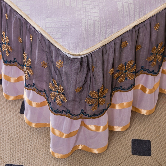 91家纺网 家纺一手货源 找家纺 情恒家纺   2025新款提花PE海洋丝可脱卸床裙席三件套 城市剪影 魅紫