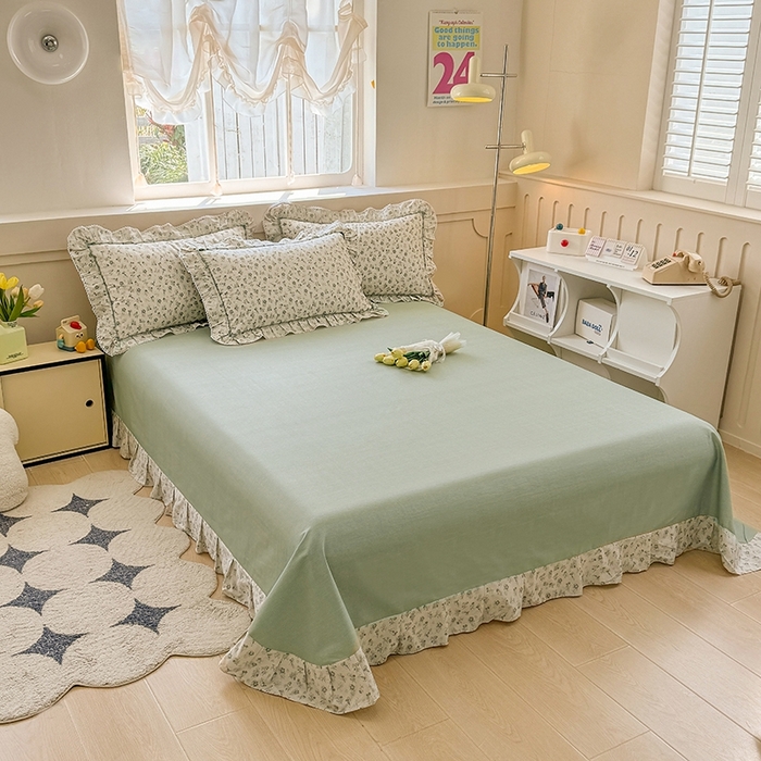 91家纺网 家纺一手货源 找家纺 缦彩家纺  2025新款韩版全棉公主风床单四件套 春野