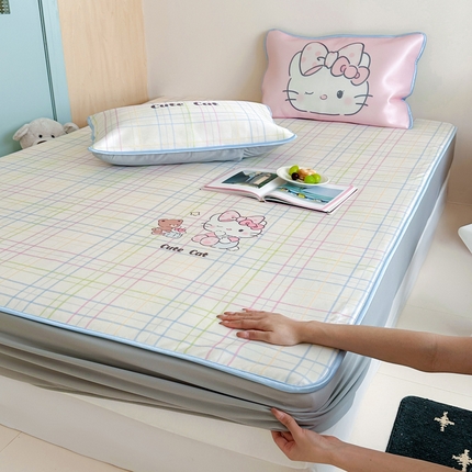 如一2025A类ins大版数码卡通印花冰丝凉感席 领结猫-床笠