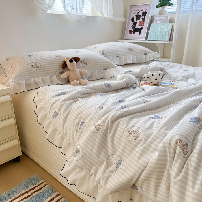 91家纺网 家纺一手货源 找家纺 九花鹿 2025新款凉感提花夏被 线条猫咪