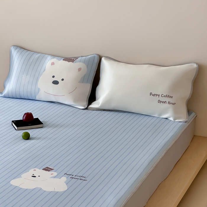 91家纺网 家纺一手货源 找家纺 如一2025A类ins大版数码卡通印花冰丝凉感席 咖啡狗-床笠-床笠