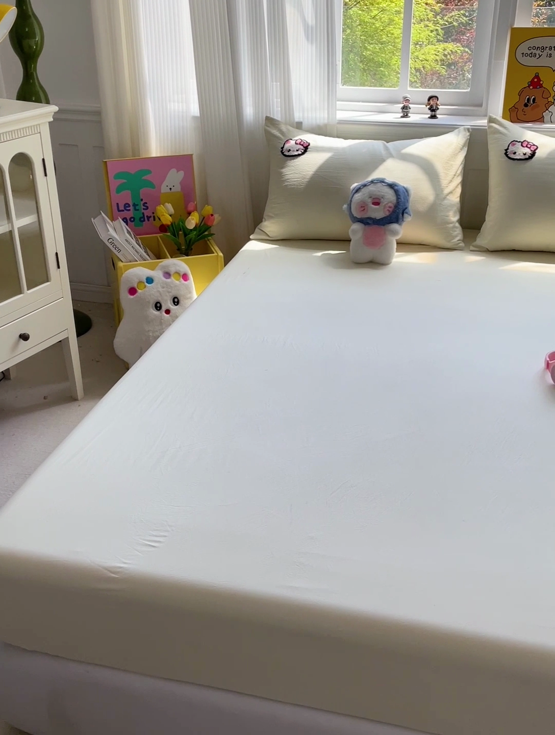 91家纺网 家纺一手货源 找家纺 海岛哥哥 2025春夏新款卡通毛巾绣床笠 粉红小喵-黄