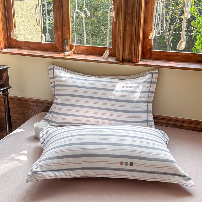 91家纺网 家纺一手货源 找家纺 喜四方 2025新款全棉A类母婴级抗菌全棉双层纱四件套 初见-灰