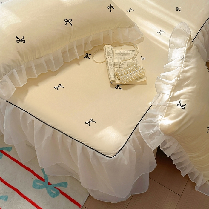 91家纺网 家纺一手货源 找家纺 （总）老K (原美阁）2025年新款双层雪纺床裙款冰丝空调软席三件套