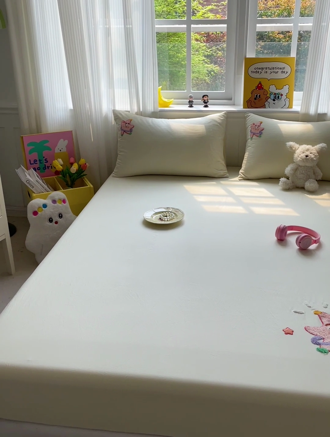 91家纺网 家纺一手货源 找家纺 海岛哥哥 2025春夏新款卡通毛巾绣床笠 可爱星星-黄