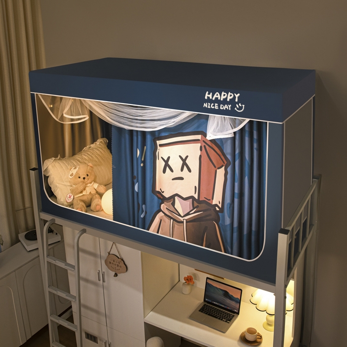 91家纺网 家纺一手货源 找家纺 觅妮家纺 2025新款99%强遮光涂银涂层大版数码印花宿舍学生床帘蚊帐 隐匿人