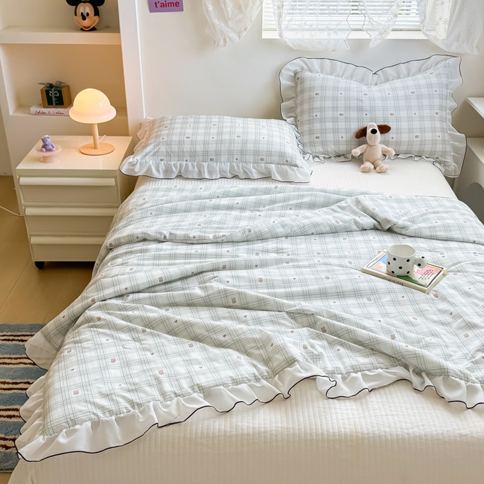 91家纺网 家纺一手货源 找家纺 九花鹿 2025新款凉感提花夏被 格子铺